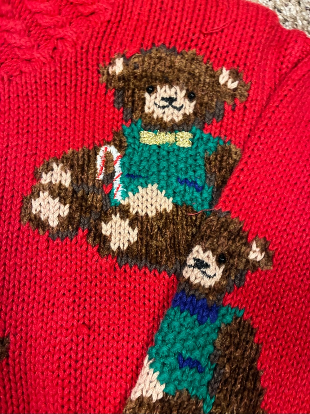 VTG Hand Knit Croft & Barrow Raime Cotton Chunky Teddy Bear Theme Sweater - Picture 8 of 14